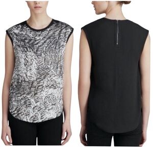 HELMUT LANG RESID PRINT BLACK SOLID BACK ROUND NECK SLEEVELESS SATIN BLOUSE
